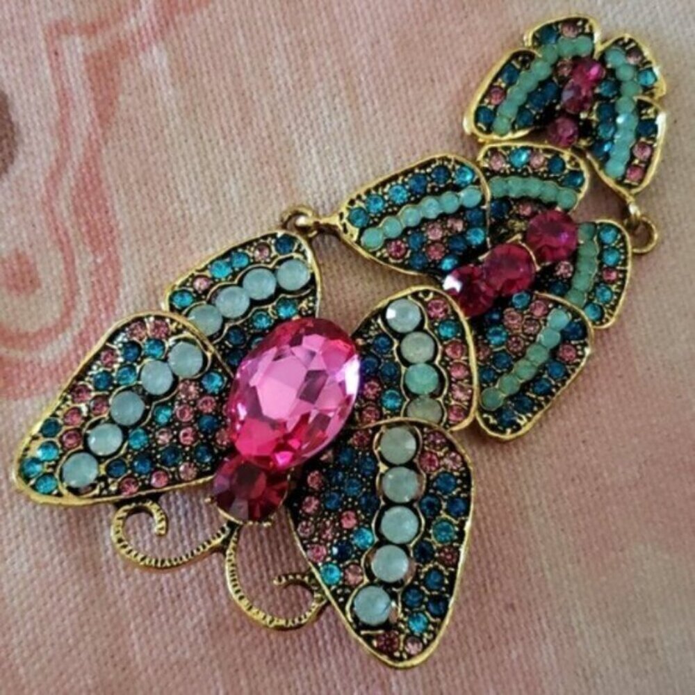 Large Butterfly Corsage Rhinestone Brooch Butterflies Butterfly Pin - Picture 7 of 13